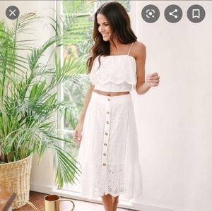 Two piece eyelet white skirt and top